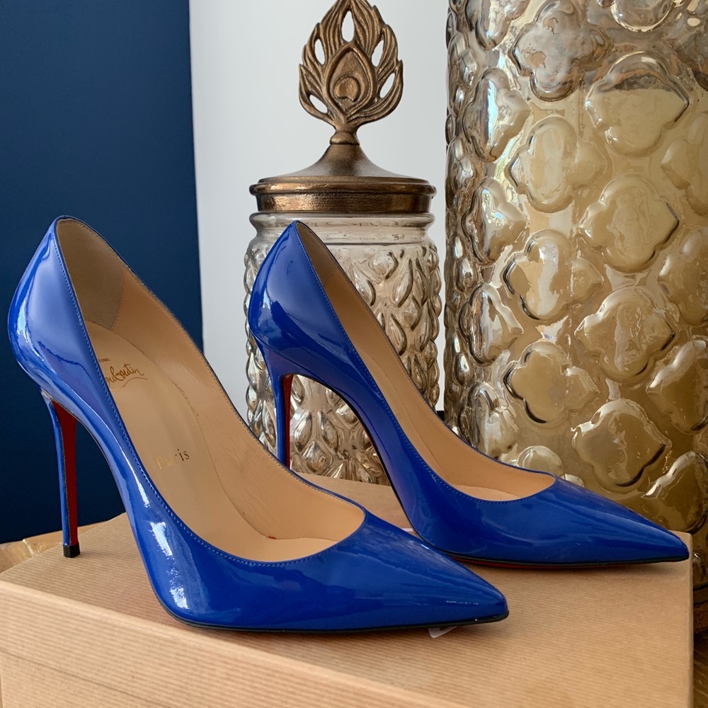 Christian Louboutin Blue Patent Leather Pointed-Toe Pumps - Picture 3 of 7